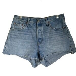 Levi's 501 Shortie Jean Shorts Women 29 Blue Raw Hem Grunge Hippie Button Fly